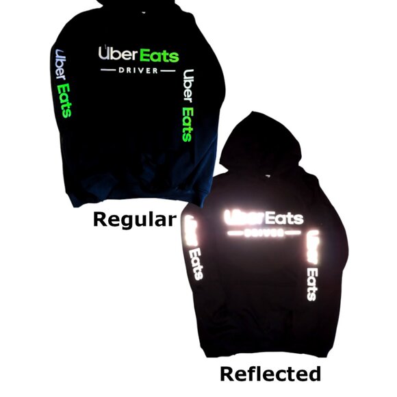 UberEats Reflective Hooded Sweatshirt Hoodie - Delivery Driver (Black) - Picture 9 of 17